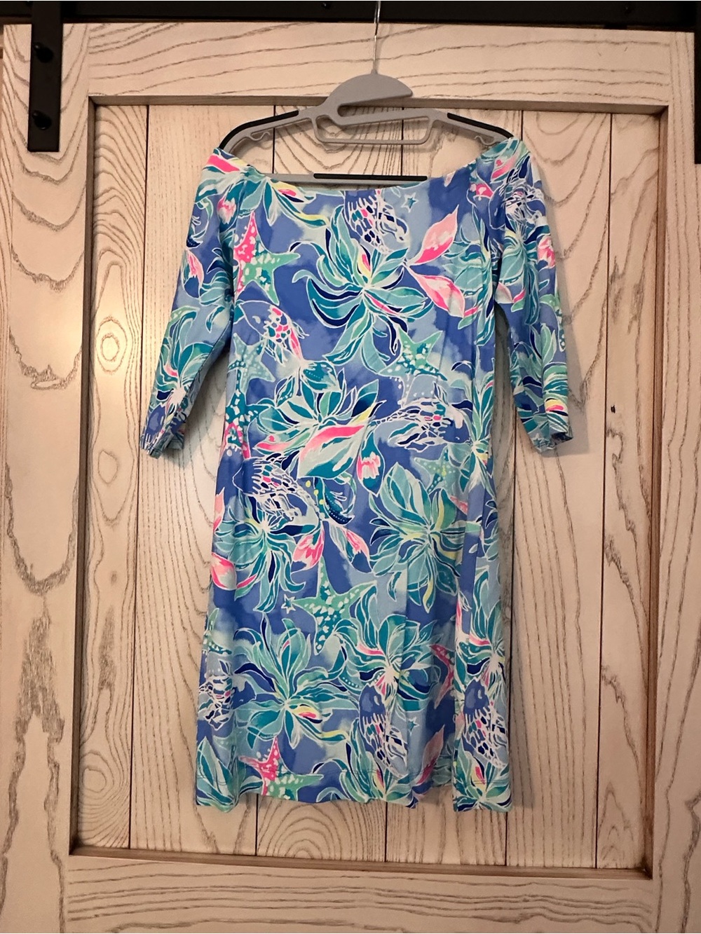 Lilly Pulitzer Blue Floral Shift Dress with Pink & Green Accents